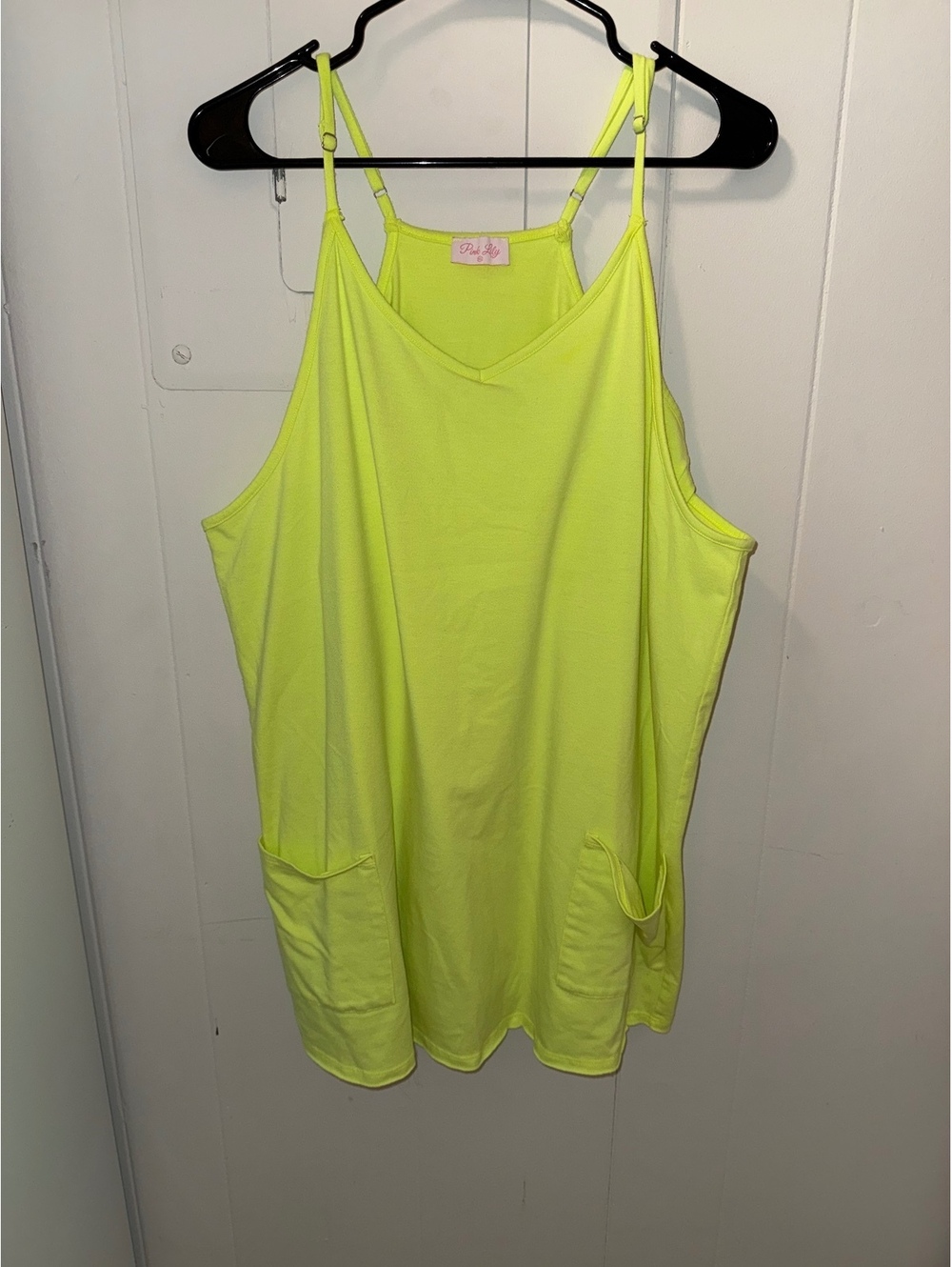 Pink Lily Neon Yellow Sleeveless Tank Dress with Adjustable Straps and pocket